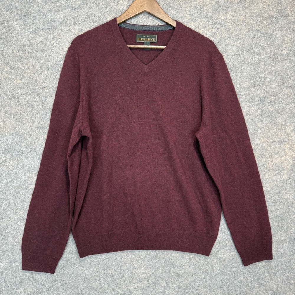Jos A Bank Reserve 100% Cashmere Sweater Mens Large Maroon Wine Soft Luxury Red